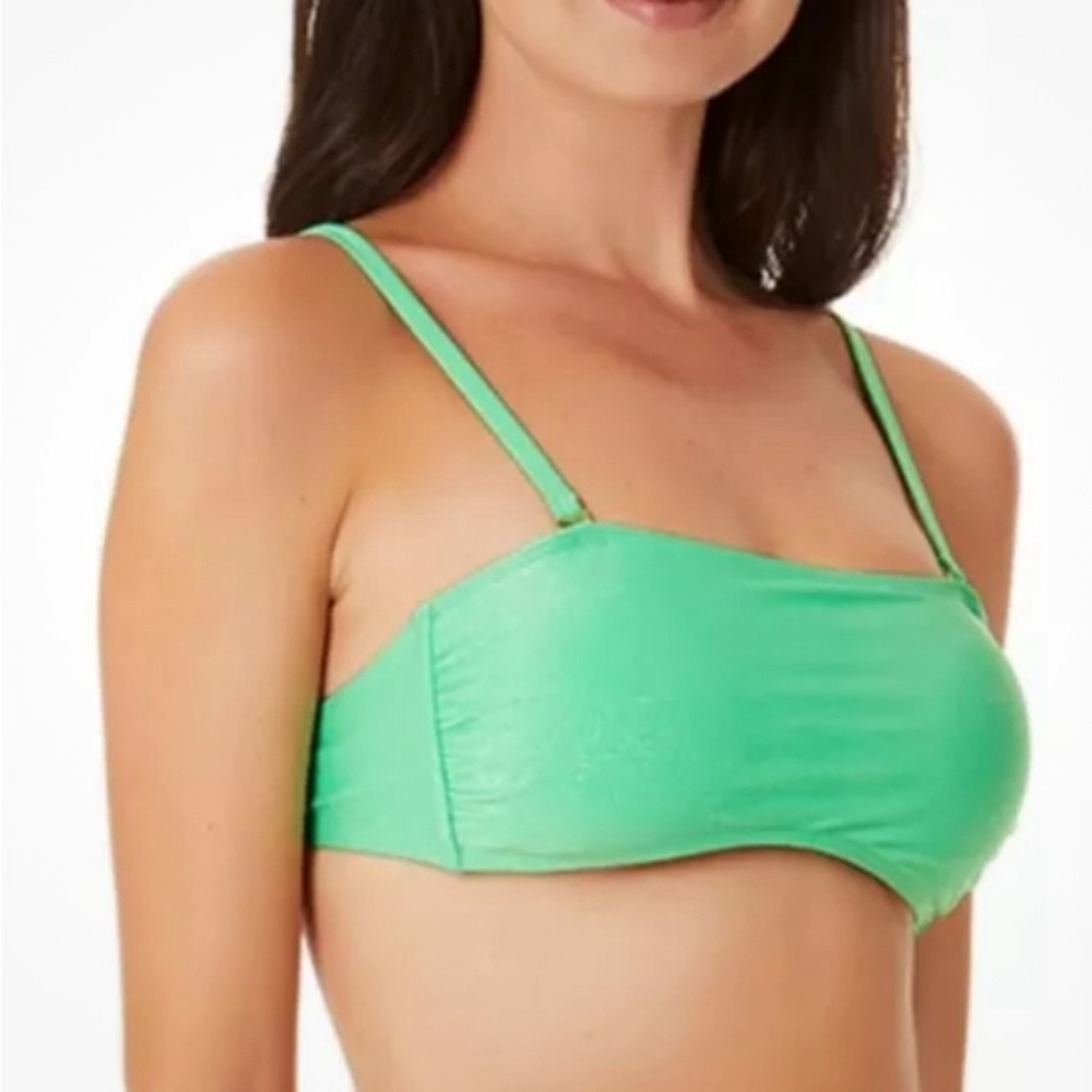 NWT California Waves Juniors' Metallic Shine Bandeau Bikini‎ Top Size Large Mint